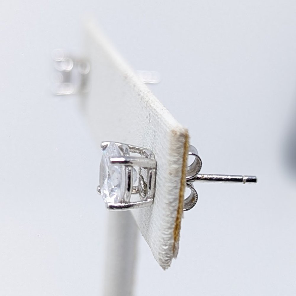 New Rhodalite Over Sterling Silver Diamond Simulant Stud Earrings - Picture 5 of 7